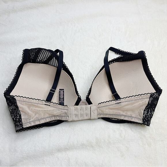 Victoria's Secret Dream Angels Black Nude Lace Pinstripe Push-Up Bra Size 34DD - Picture 3 of 8